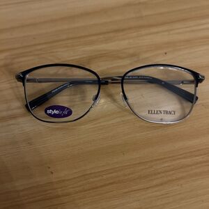 Ellen Tracy Eyeglasses Frames BAGAN Blue/GUNMETAL Square Cat Eye 55-16-140